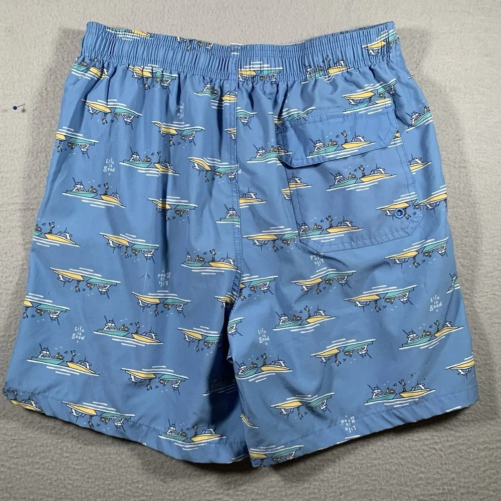 Life Is Good Men's Board Beach Shorts‎ Blue Boat Size S Americana